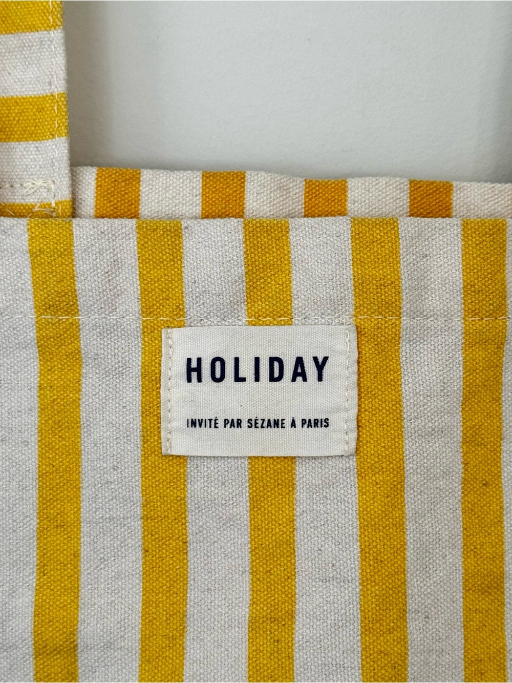 Sézane 100% Recycled Cotton “Holiday” Striped Graphic Tote Bag, Yellow & Beige - Picture 4 of 8
